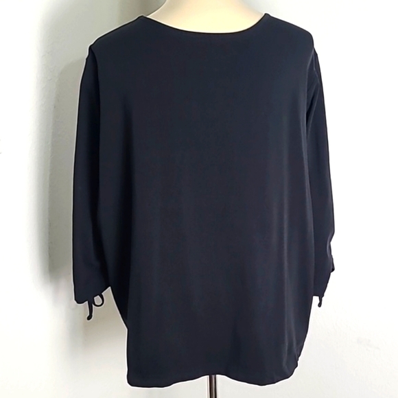 Blair Black Pullover Top with 3/4 Sleeves with Ruching & a Tie, Size 2X - Picture 5 of 8